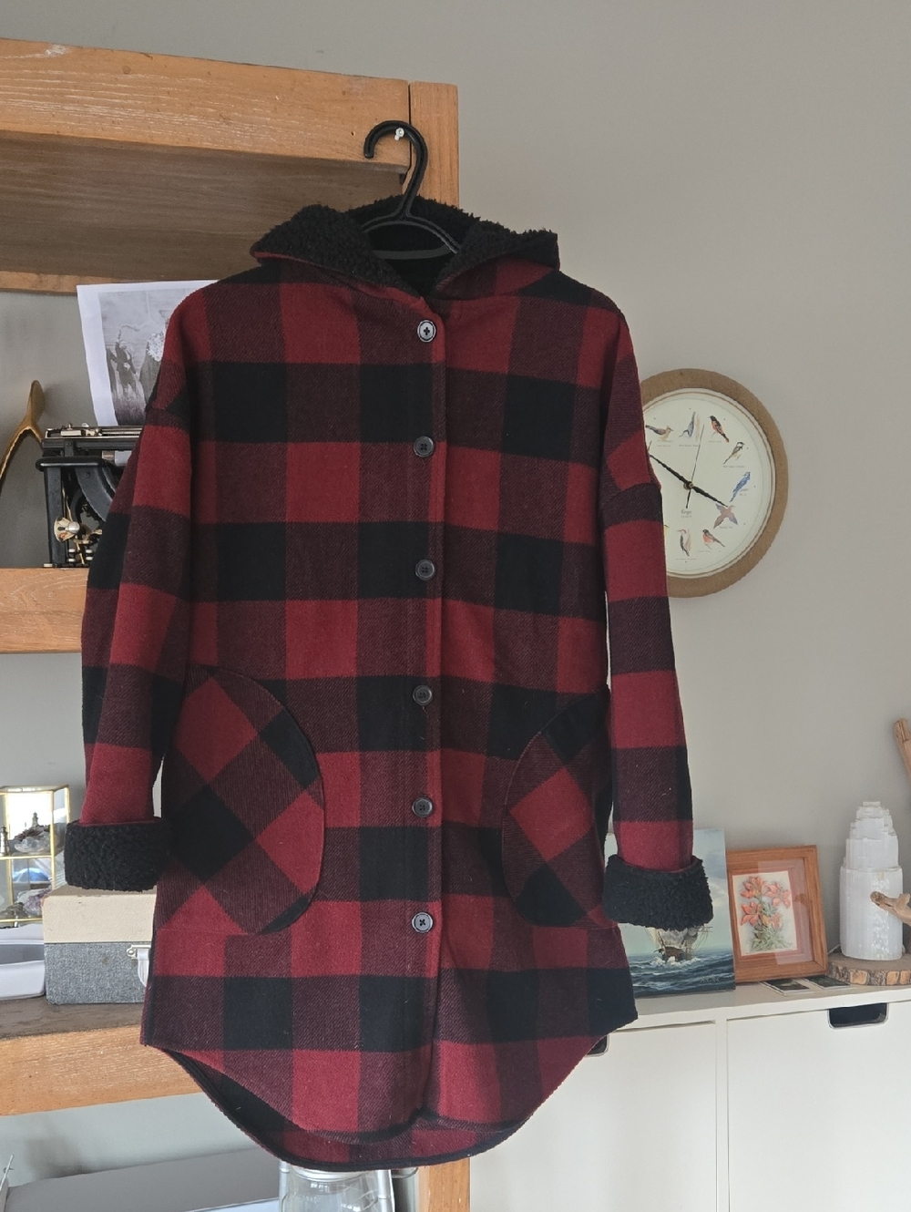 RD Style Coat - XS Buffalo Plaid Button Hoodie Coat (Oversized Fit Up To Medium)